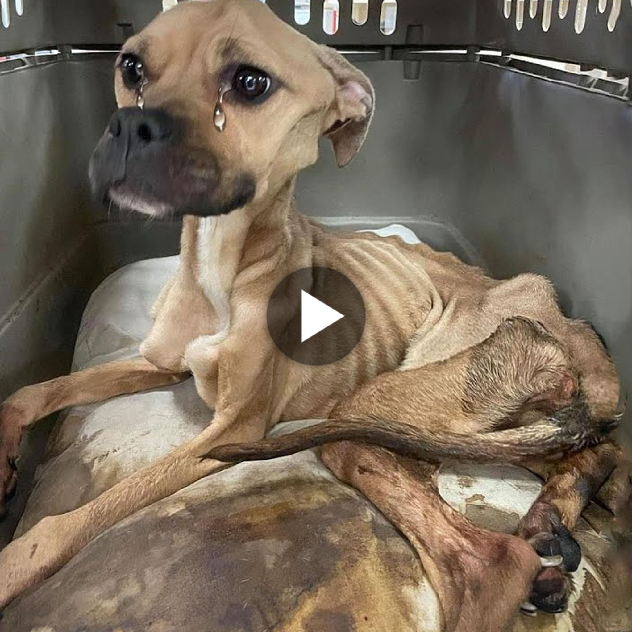 tho “Witness the rescue of a dog abandoned amidst dry bones in a desolate place. Tears fall from the dog’s eyes as the rescue team arrives promptly, showcasing the transformative power of compassion in the face of abandonment.” tho