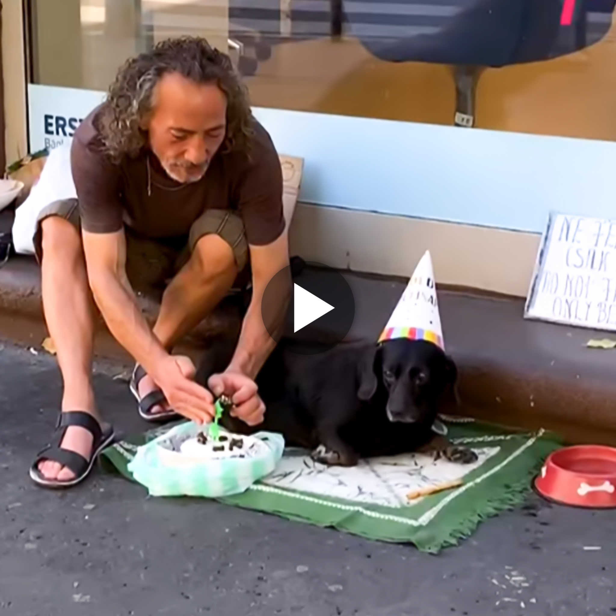 A homeless owner shows his four-legged friend that he cares for him unconditionally despite his lack of resources by remembering his birthday.